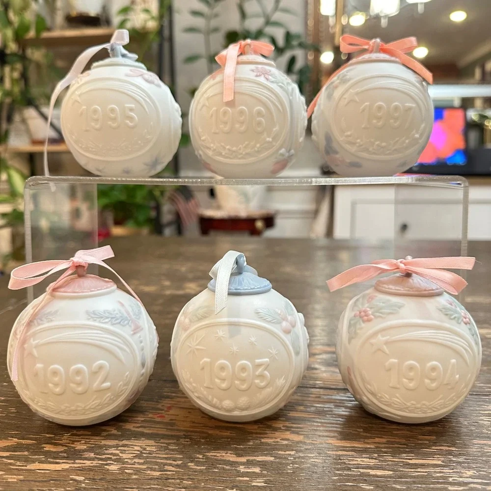 Lladro Porcelain Ball Annual Christmas Ornament 1992 through 1997 Vintage Lot